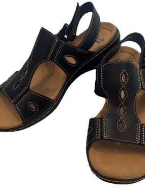 Clarks Black Leather Comfort Sandals